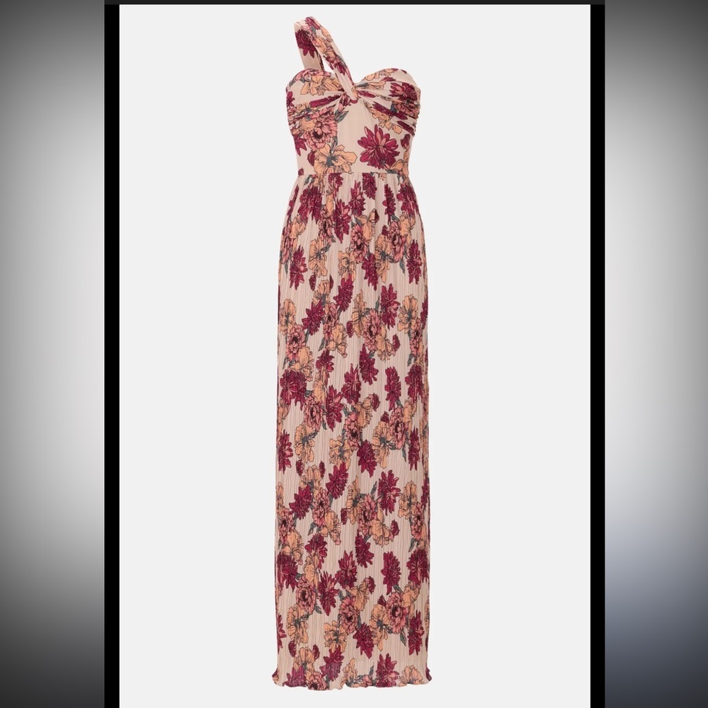 NWT Dress the Population- IDALIA FLORAL ONE-SHOULDER GOWN IN PEACH. Size M